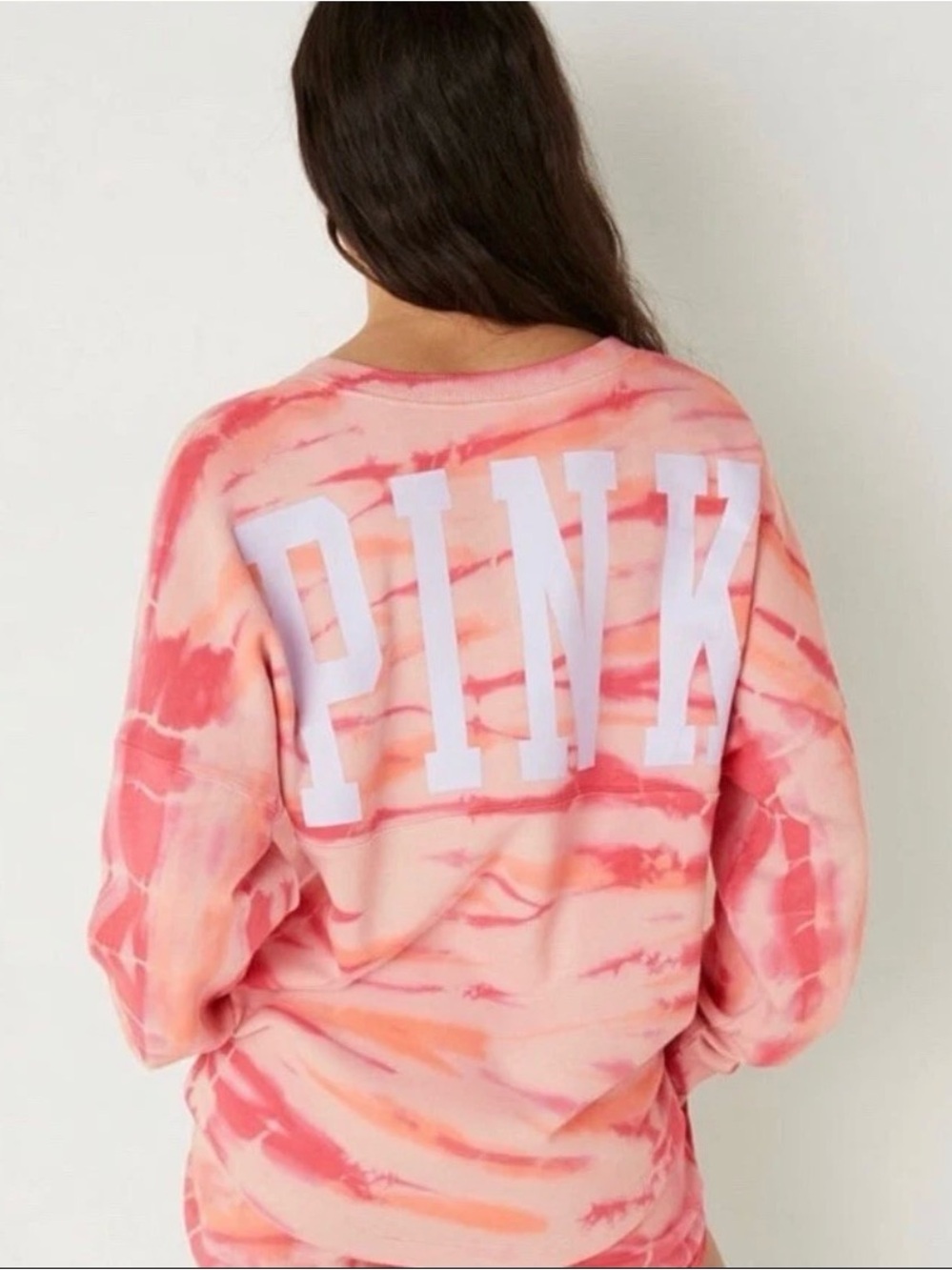 VS Pink Varsity Tie-Dye Oversized Half-Zip Pullover in Pink/Orange Size Medium